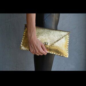 Vintage Gold Leather Clutch